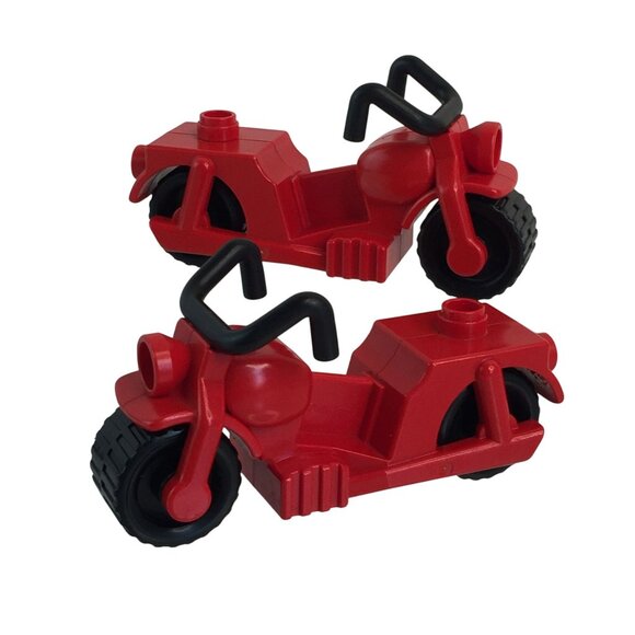 Vintage Lego Duplo Red Motorcycle Lot of 2 Bike Motorbike Vehicle Toy - Picture 1 of 11